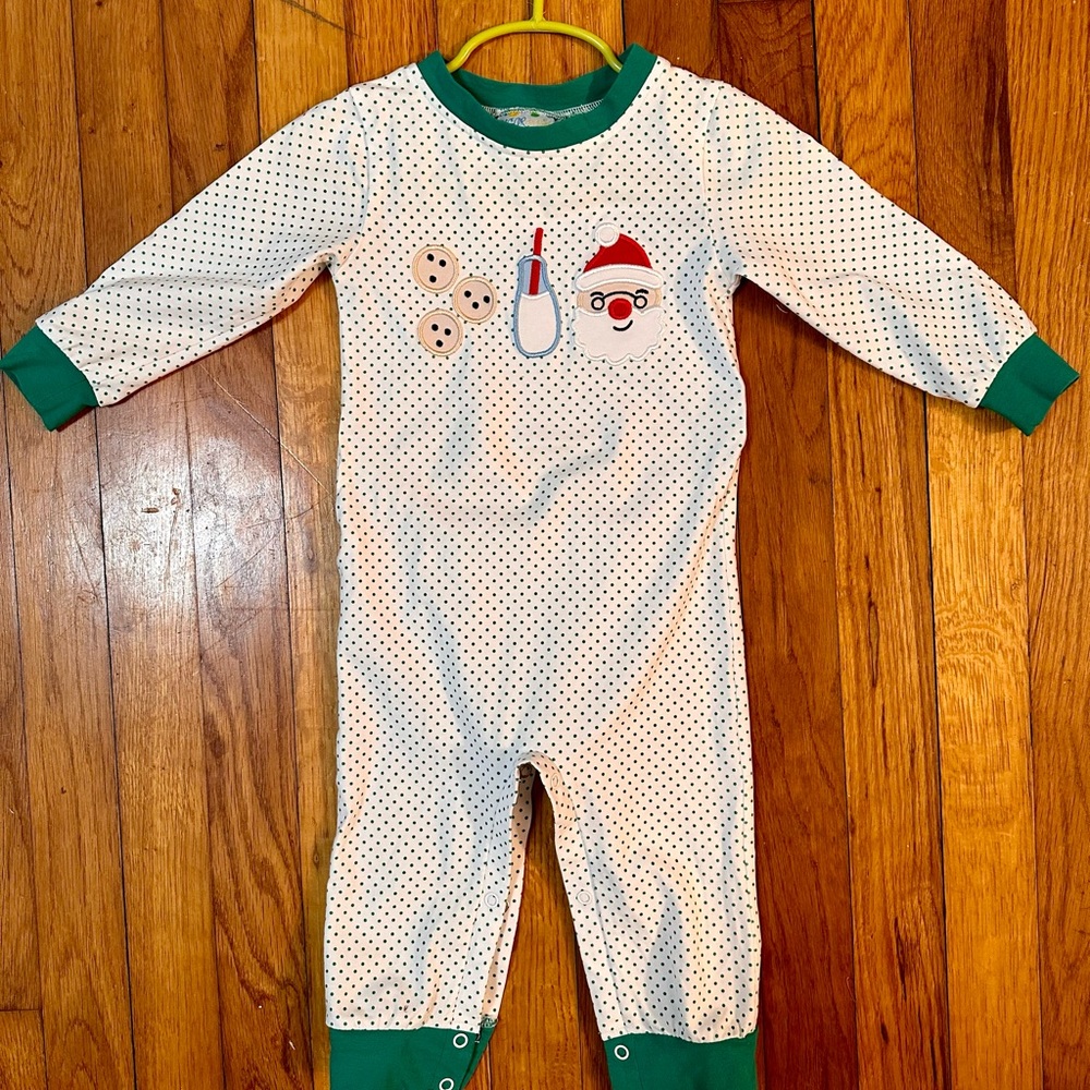 Sugar Dumplin’ Swiss Dot Monogrammed “M” Santa, Milk, and Cookies Flap Pjs